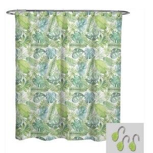Avanti Palm Leaf Tropical Fabric Shower Curtain & Hook Set Summer Beach House